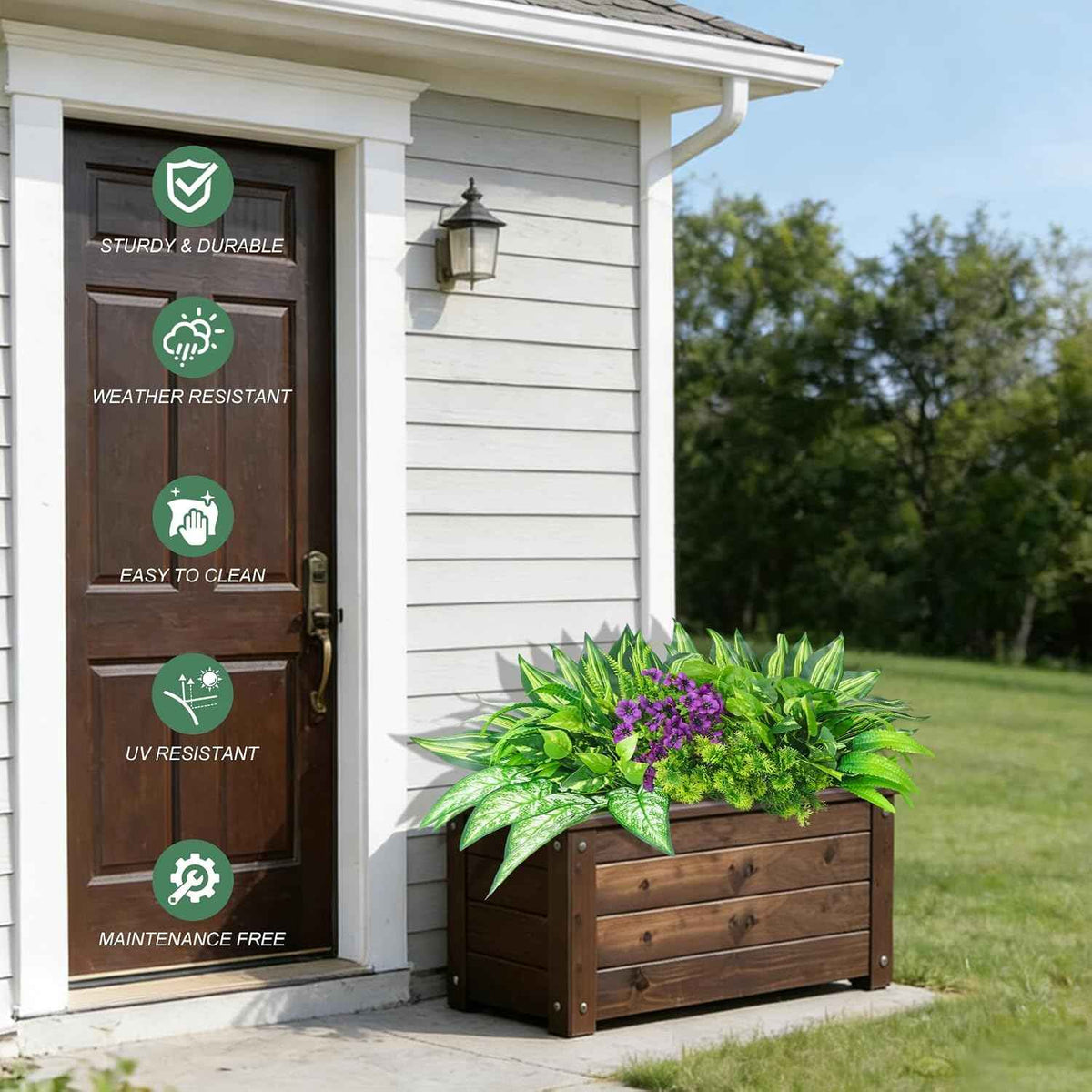 THKFUL 14Bundles Artificial Greenery Plants Outdoor Artificial Ivy Plants Faux Pothos Ferns Stems UV Resistant, Realistic Fake Shrubs Grasses Flowers Planter Filler for Window Box,Porch,Garden,Front