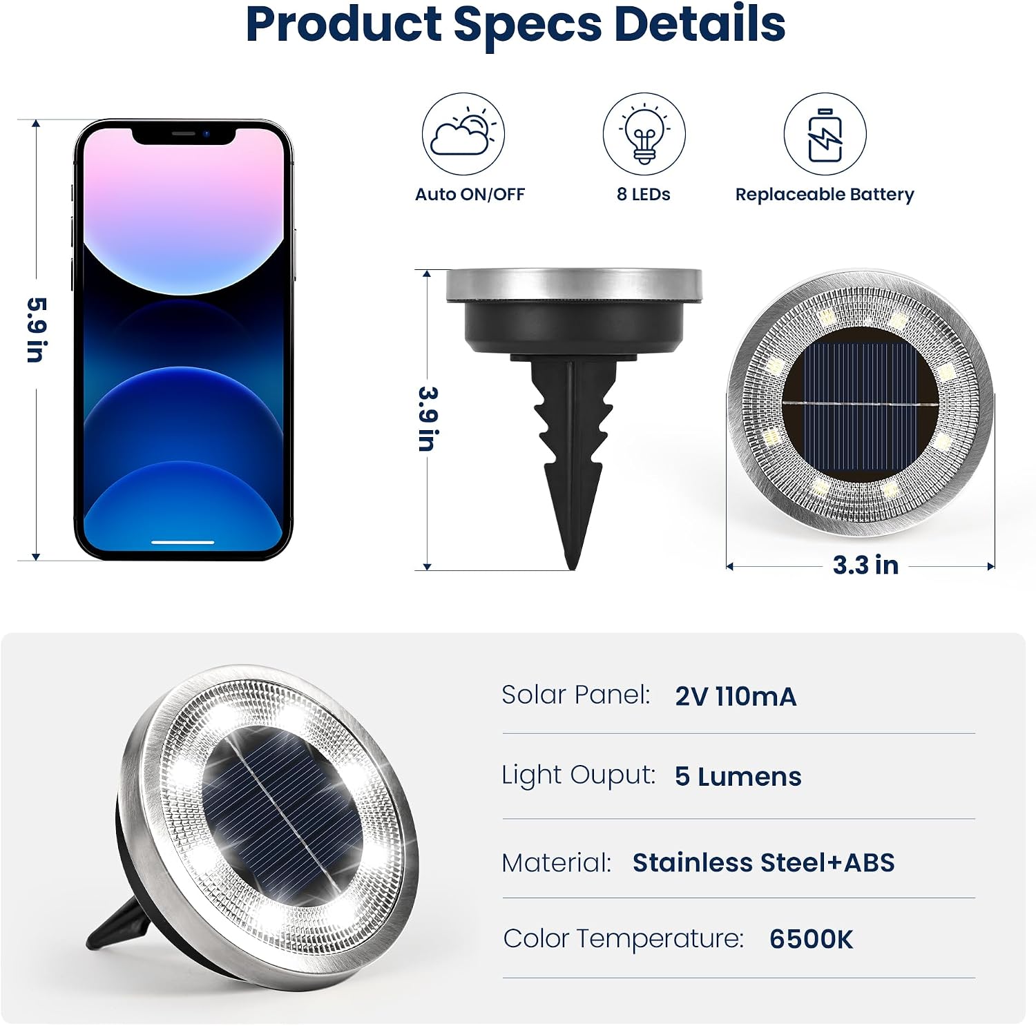 SOLPEX 10 Pack Solar Ground Lights Outdoor, Backyard Decor Cool White | IP65 Waterproof Stainless Steel Landscape Lighting for Walkway, Driveway, Pathway, Garden, Patio
