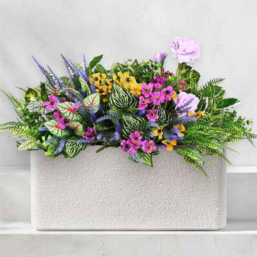22Pcs Fake Greenery Stems Plants Outdoor UV Resistant Artificial Lavender Flowers fake bushes greenery shrubs for Indoor Outside Hanging Plants Garden Front Porch Patio Wedding Farmhouse Décor