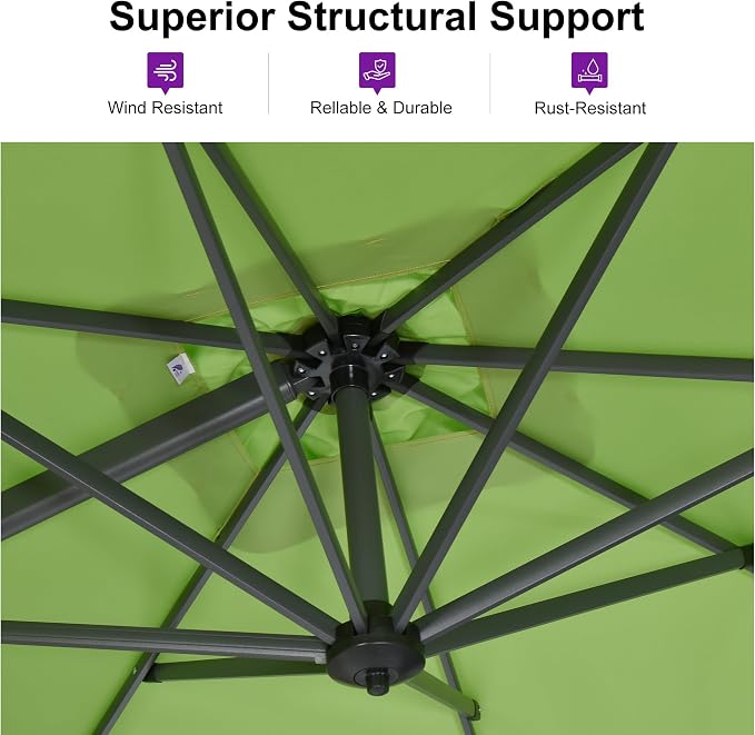 PURPLE LEAF 10 Feet Patio Umbrella Outdoor Cantilever Square Umbrella Aluminum - Image 3