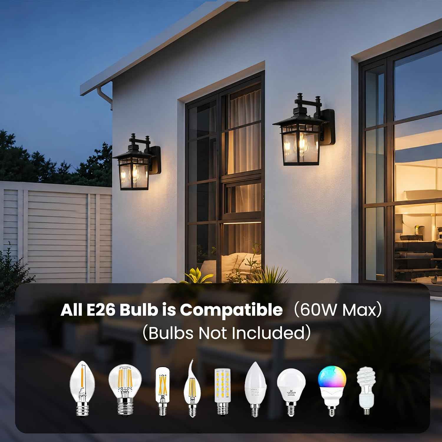 13'' Black Medium Outdoor Wall Light Fixture with Closed Bottom | Waterproof Outdoor Porch Lights with Clear Glass Lampshade for House, Garage, Patio, Weather Resistance, E26 Base