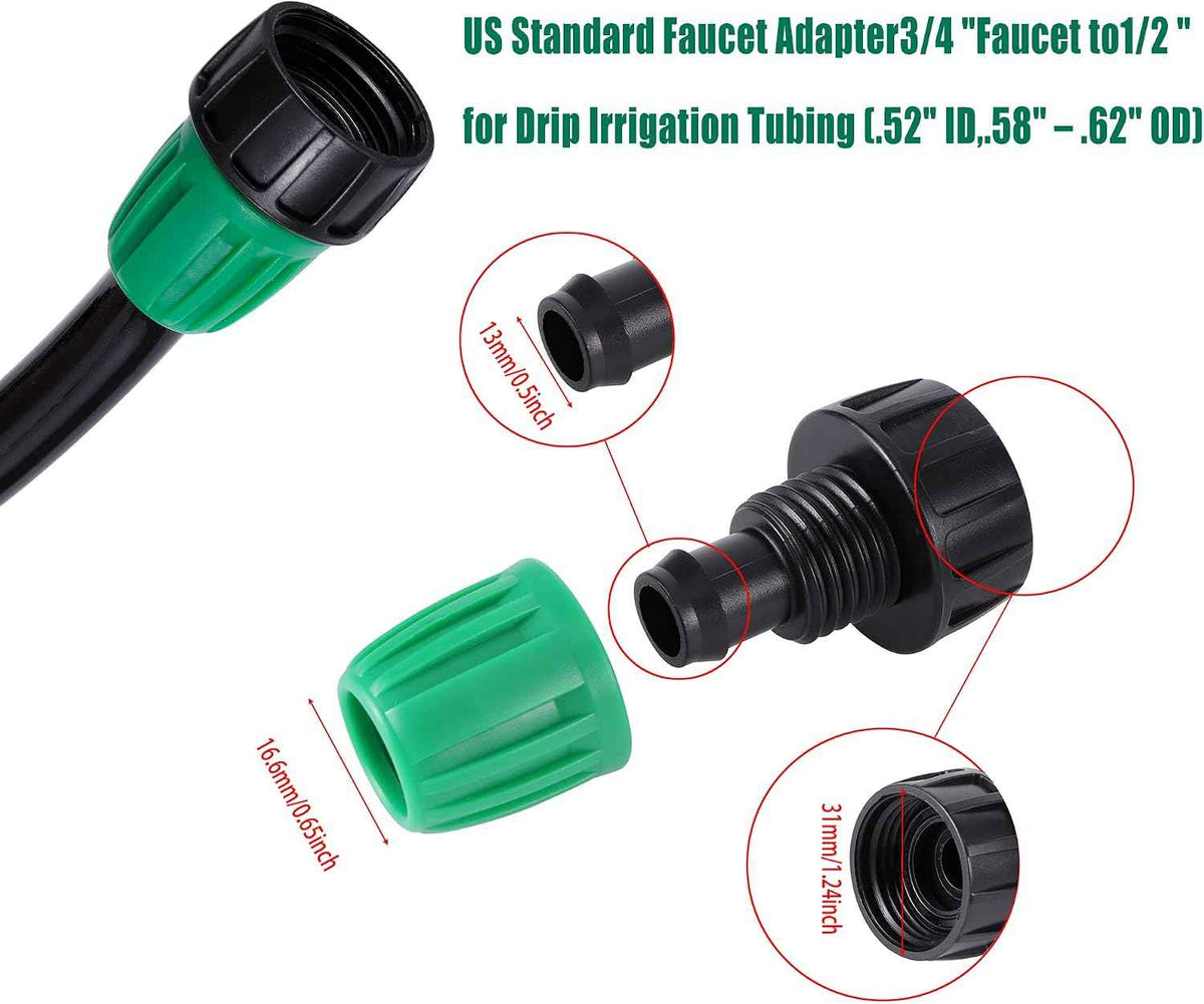 4 Pcs US Standard 3/4" to 1/2" Faucet Irrigation Hose Adapter | 3/4 Inch to1/2 Inch Drip Irrigation Tube Hose Connector, 3/4" to1/2" Irrigation Tubing Faucet Adapter