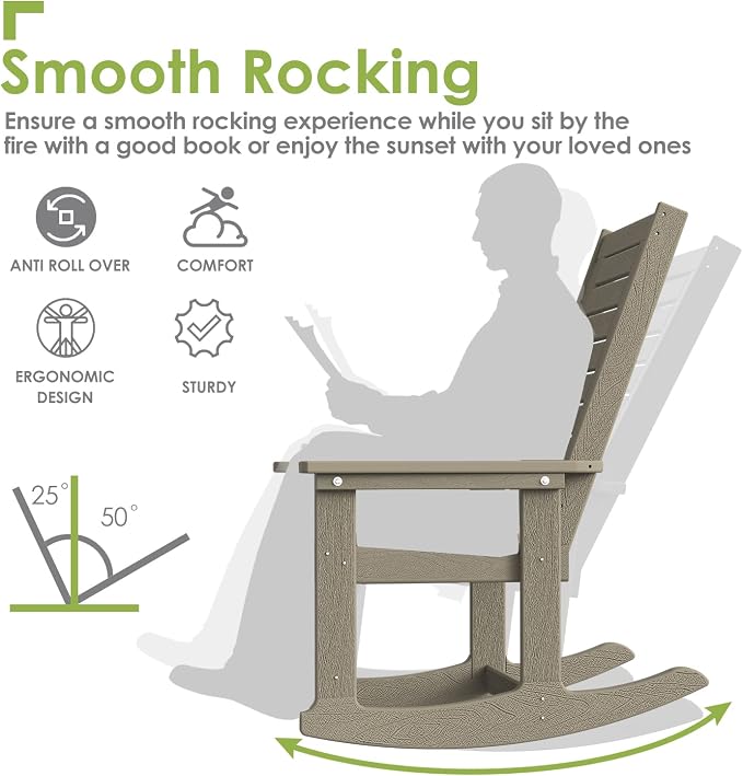 GREENVINES Outdoor Rocking Chairs | Set of 2 | Porch Rocker | HDPE Plastic | - Image 4