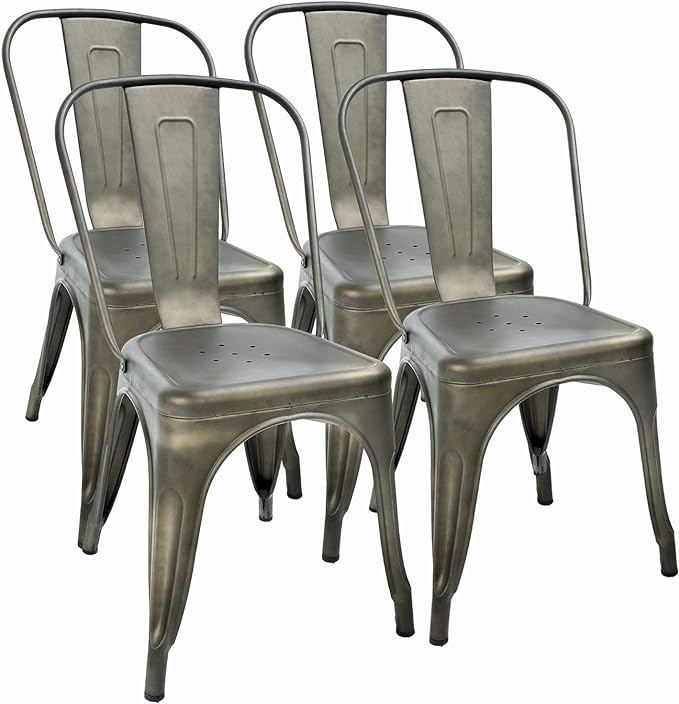 FDW | Set of 4 Metal Dining Chairs | Bronze | Stackable Tolix Side Chairs by FDW