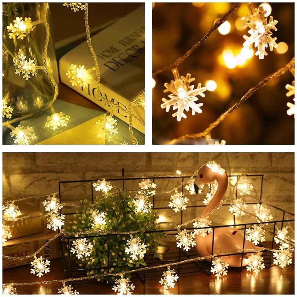 Snowflake String Lights, 10ft 20 LED USB Powered Snowflake Fairy String Lights Warm White for Christmas Birthday Party Home Decoration, SN0002