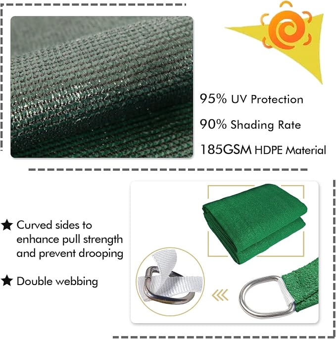 KANAGAWA 7'X12' Dark Green Custom Size Sun Shade Sail Rectangle UV Block Canopy - Image 3