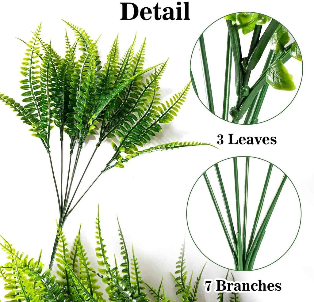 MAQIHAN 10PCS Fake Fern for Outdoor - Artificial Boston Fern Stems Decor | Realistic Fake Greenery for Large Planters, Vase, Porch, Patio, Garden Decor, Faux Plants for Indoor, Outdoor Home Decoration