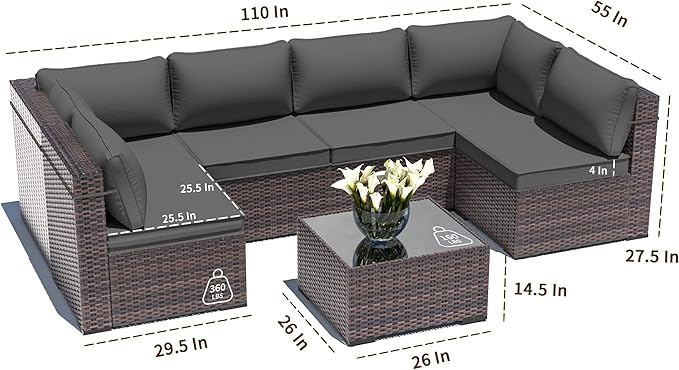 Outdoor Patio Furniture Set, 7 Pieces Outdoor Sectional Furniture Patio Sofa - Image 2