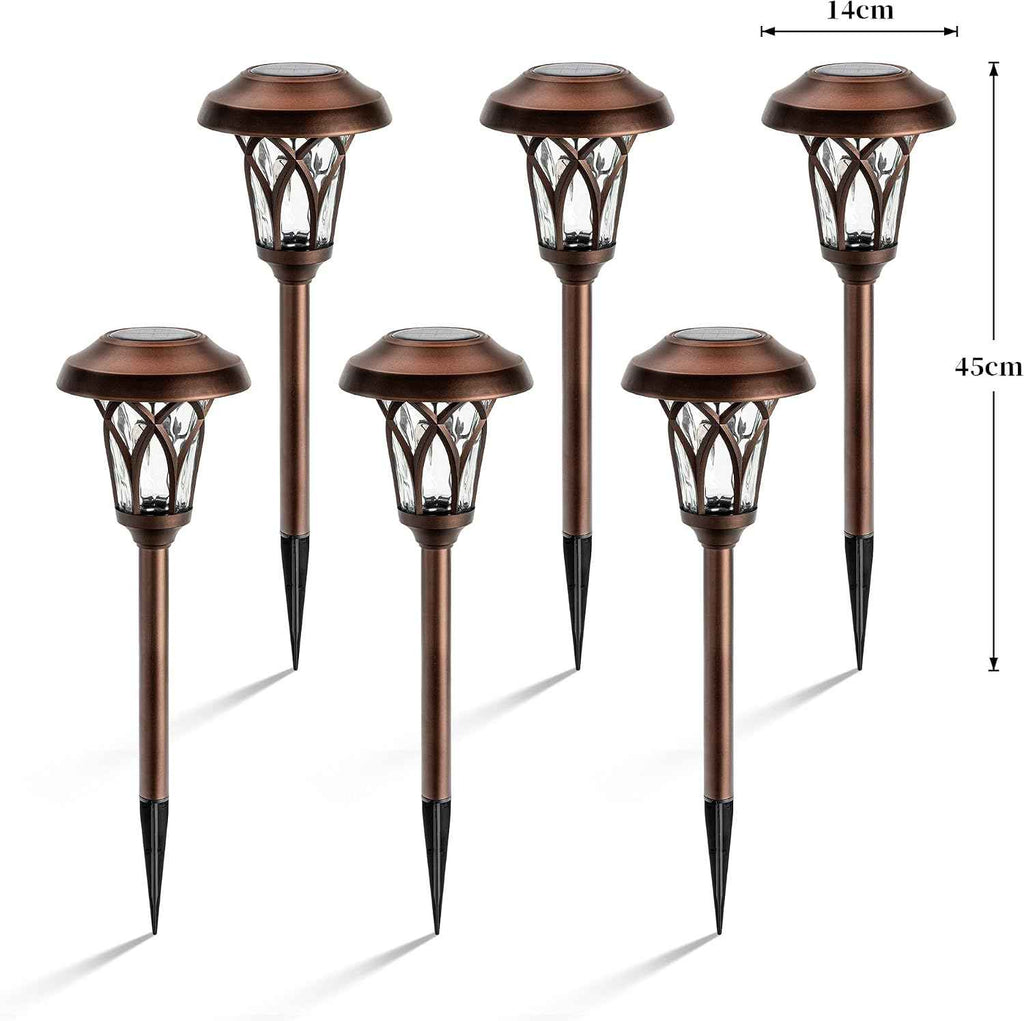 GIGALUMI Solar Pathway Lights Outdoor, Metal Glass & ABS Landscape Lights | 6 Pack Warm White Solar Powered Garden Lights Waterproof IP65, Outdoor Decor for Yard Patio Walkway Driveway (Brown)