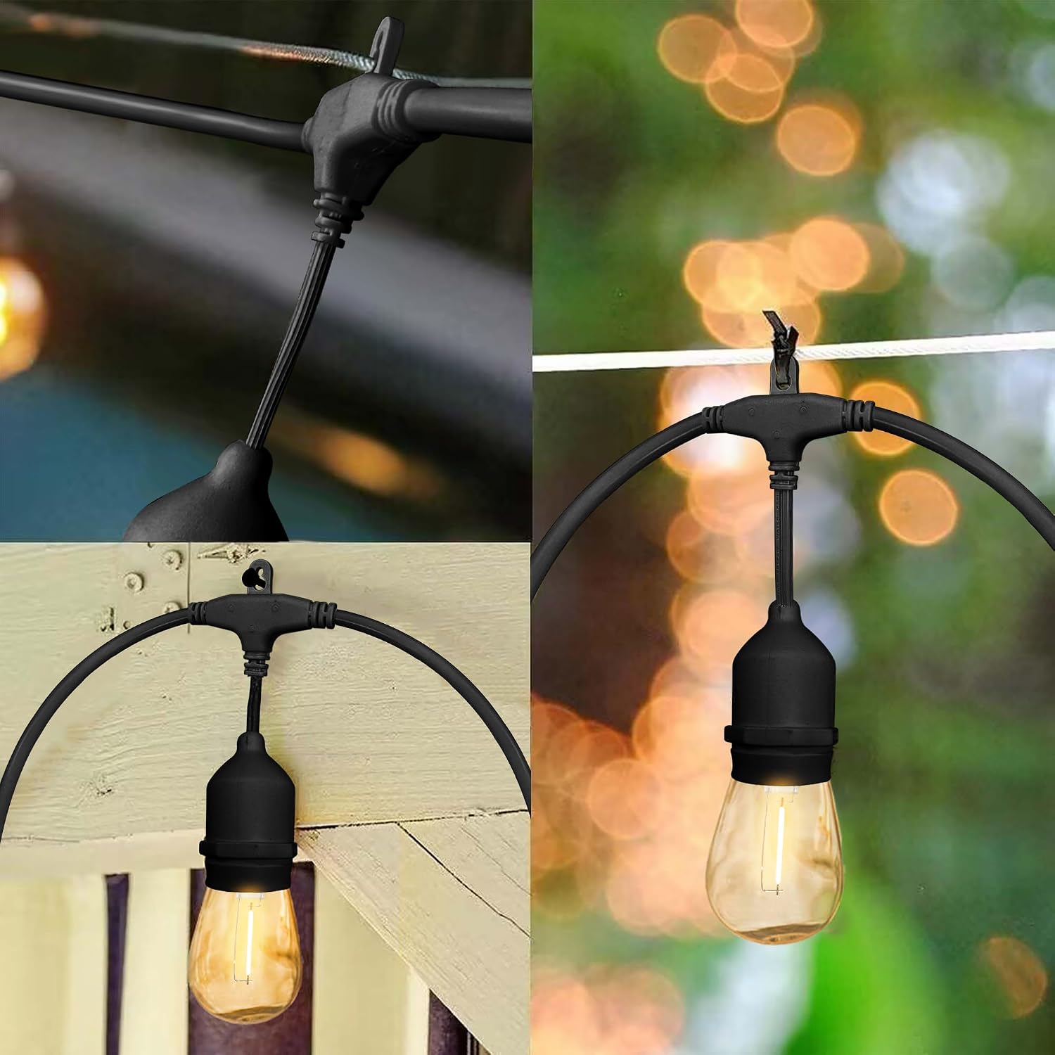 Banord Outdoor String Lights, 50FT Waterproof Patio Lights with 1W Dimmable LED Bulbs, Hanging String Lights for Outdoor Backyard, Garden, Deck, Porch, Gazebo, Balcony, Camping, Party(Black)