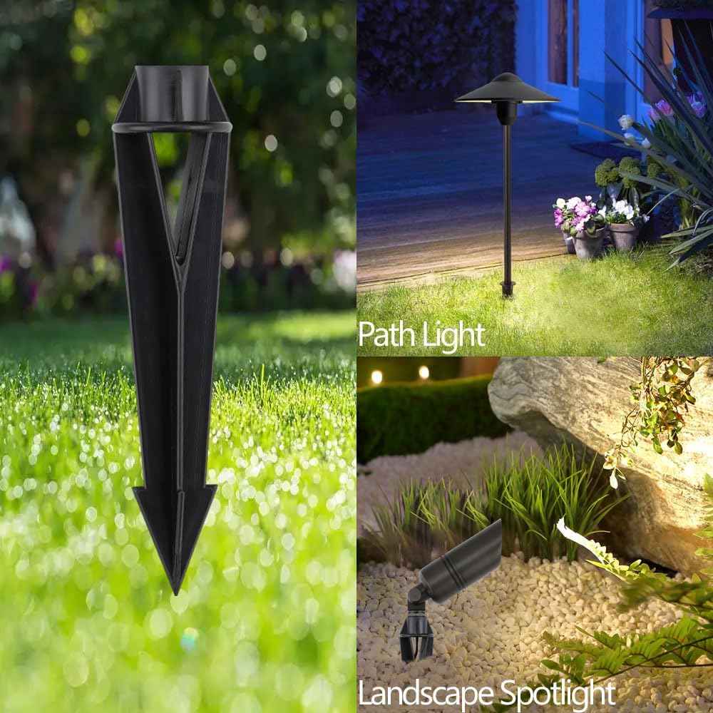 Outdoor Light Stakes 1/2 NPT Female Thread Light Anchors | Landscape Lighting Pathway Lights Spotlight Flood Light Spikes Replacement Black Color 2 Packs
