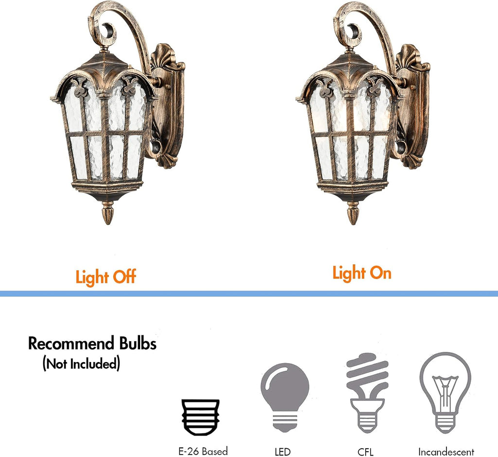 YUBOLE Outdoor Wall Lights Waterproof Wall Sconce Hammered Texture Glass | Exterior Wall Lantern for Front Porch Patio Garage Weather Resistant, Antique Brass
