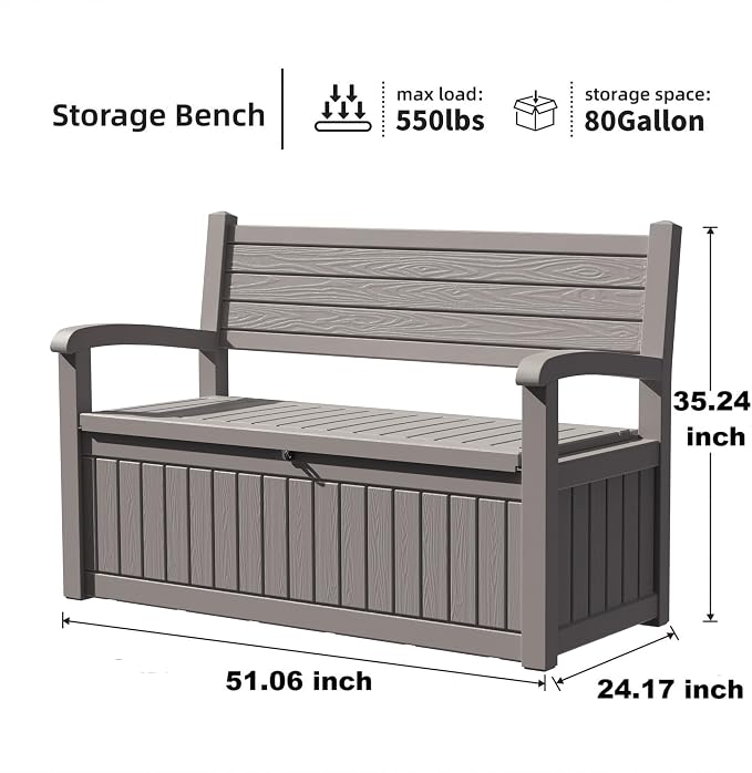 80 Gallon Outdoor Storage Bench Deck Box Waterproof Lockable, Outdoor Storage - Image 5