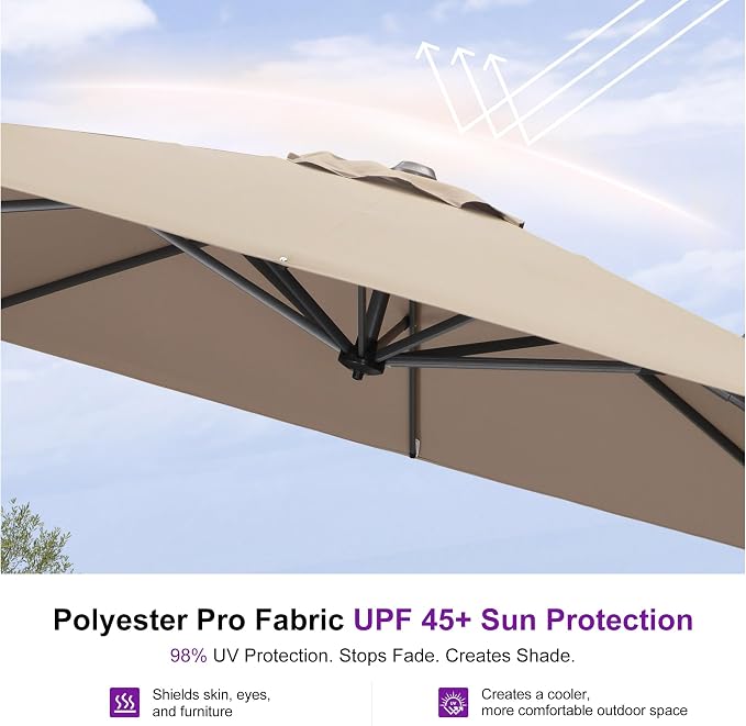 PURPLE LEAF 10 Feet Patio Umbrella Outdoor Cantilever Square Umbrella Aluminum - Image 5