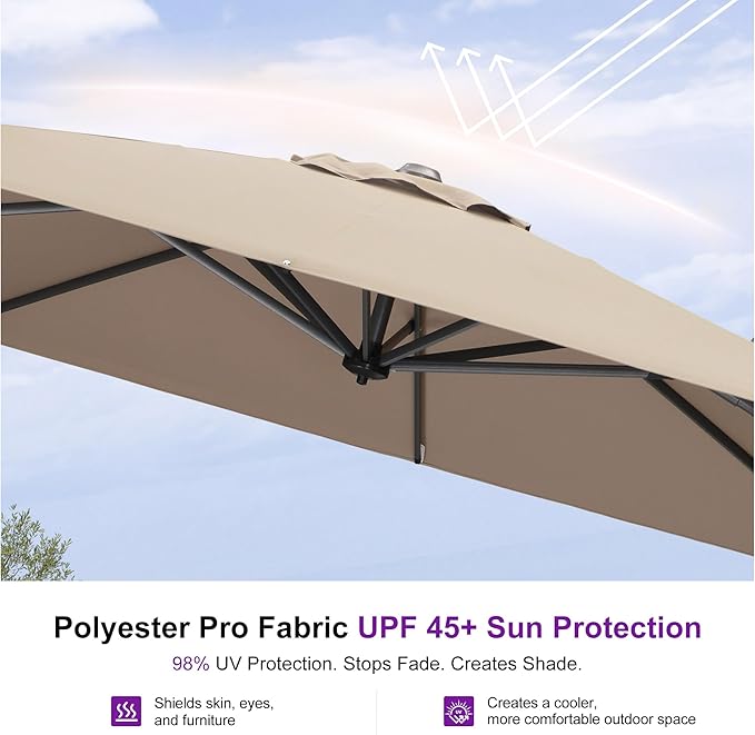 PURPLE LEAF 9 Feet Square Cantilever Umbrella Patio Umbrella - Image 5