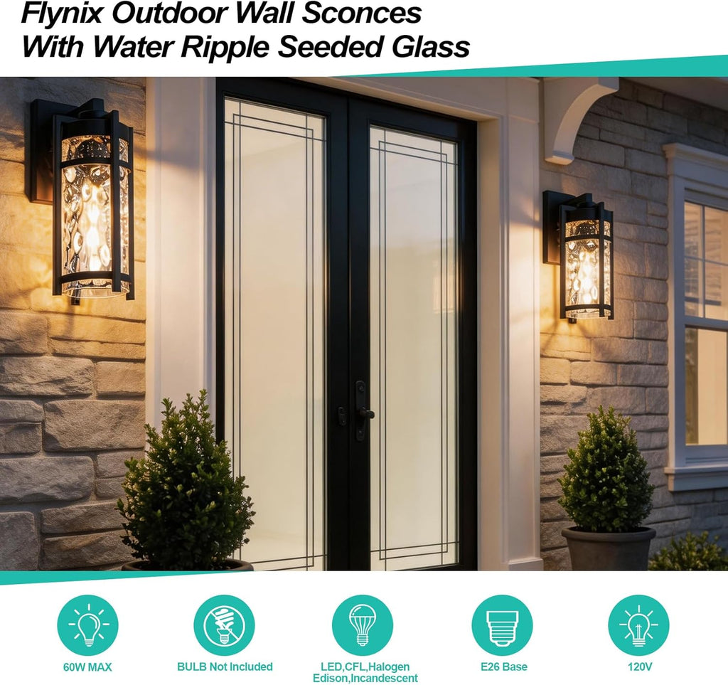 Outdoor Wall Light Fixtures, Waterproof Front Porch Light, Modern Exterior Lighting with E26 Socket, Wall Sconce Lantern Lamp, Black Outside Light for Front Door, House, Garage, Patio (1 Pack)