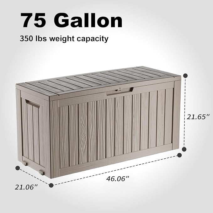 75 Gallon Waterproof Outdoor Storage Box, Resin Deck Box, Lockable Outside - Image 2