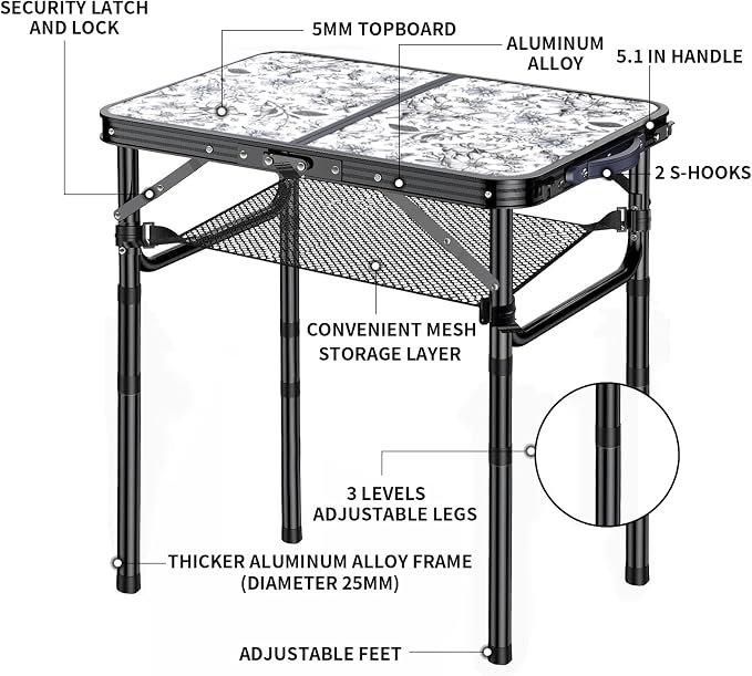 Outdoor Side Table, Portable 3 Adjustable Height Small Outdoor Folding Table - Image 4