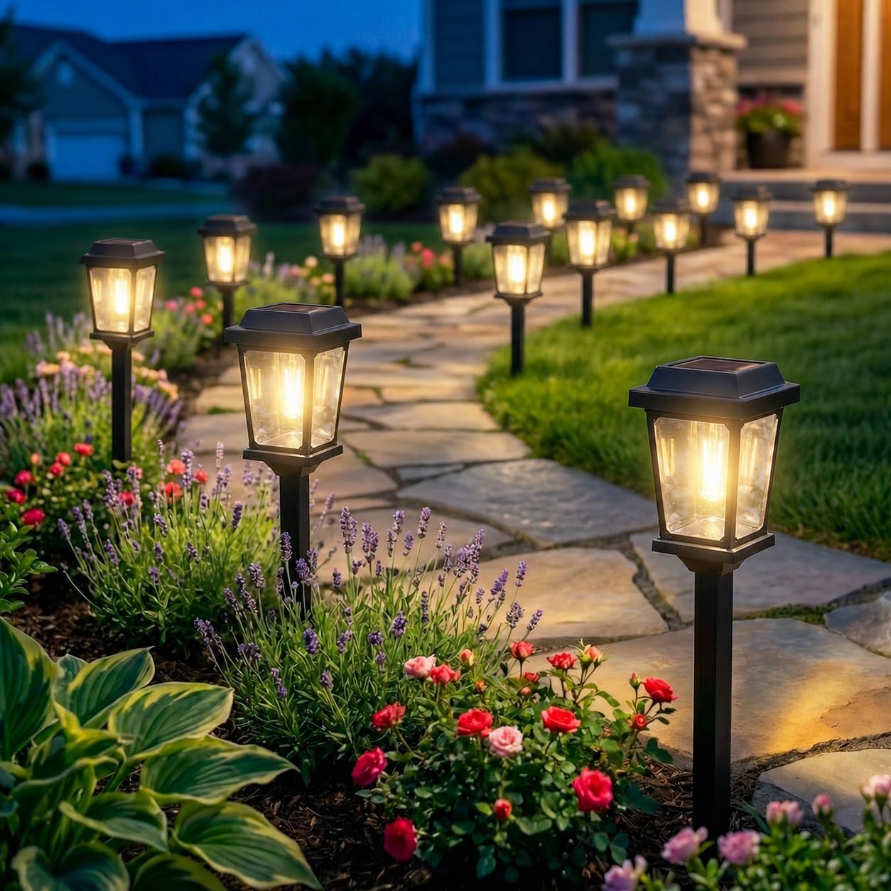Solar Pathway Lights Outdoor 10 Pack, LED Solar Garden Lights | Auto On/Off Waterproof Solar Lights Outdoor Garden Pathway Lights for Yard Landscape Path Walkway Decorative, Warm White