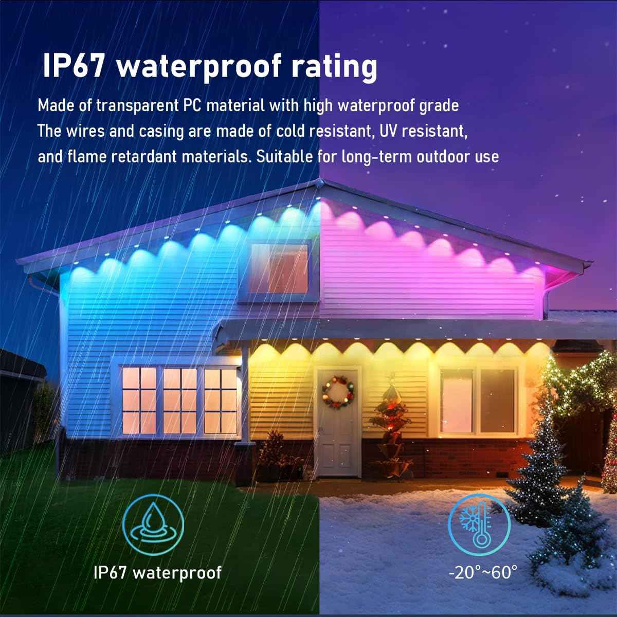 Permanent Outdoor Light,50ft with 30 LED Eaves Lights,Smart RGB Outdoor Lights with 75 Scene Modes,IP67 Waterproof,for Halloween Decorations,Christmas,Party,with App and Remote