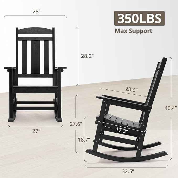 LUE BONA Rocking Chair Outdoor, Weather Resistant Poly Plastic Rocker Chairs