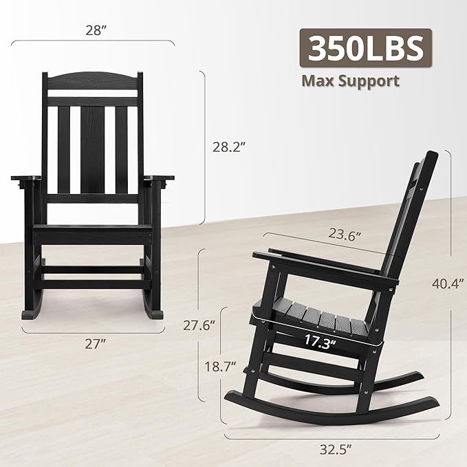 LUE BONA Outdoor Rocking Chairs Set of 2, Weather Resistant Poly Plastic Rocker - Image 2