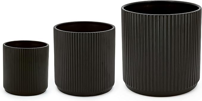 Amazon Basics Fluted Ceramic Round Planters by AmazonBasics