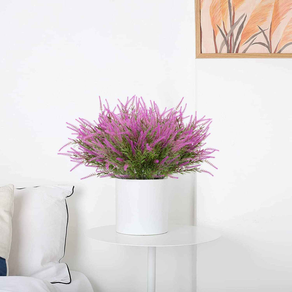 12 Bundles Outdoor Artificial Flowers Lavender Artificial Plants Fake Bushes Artificial Shrubs Greenery Plastic Outdoor UV Resistant Faux Lavender Purplish red