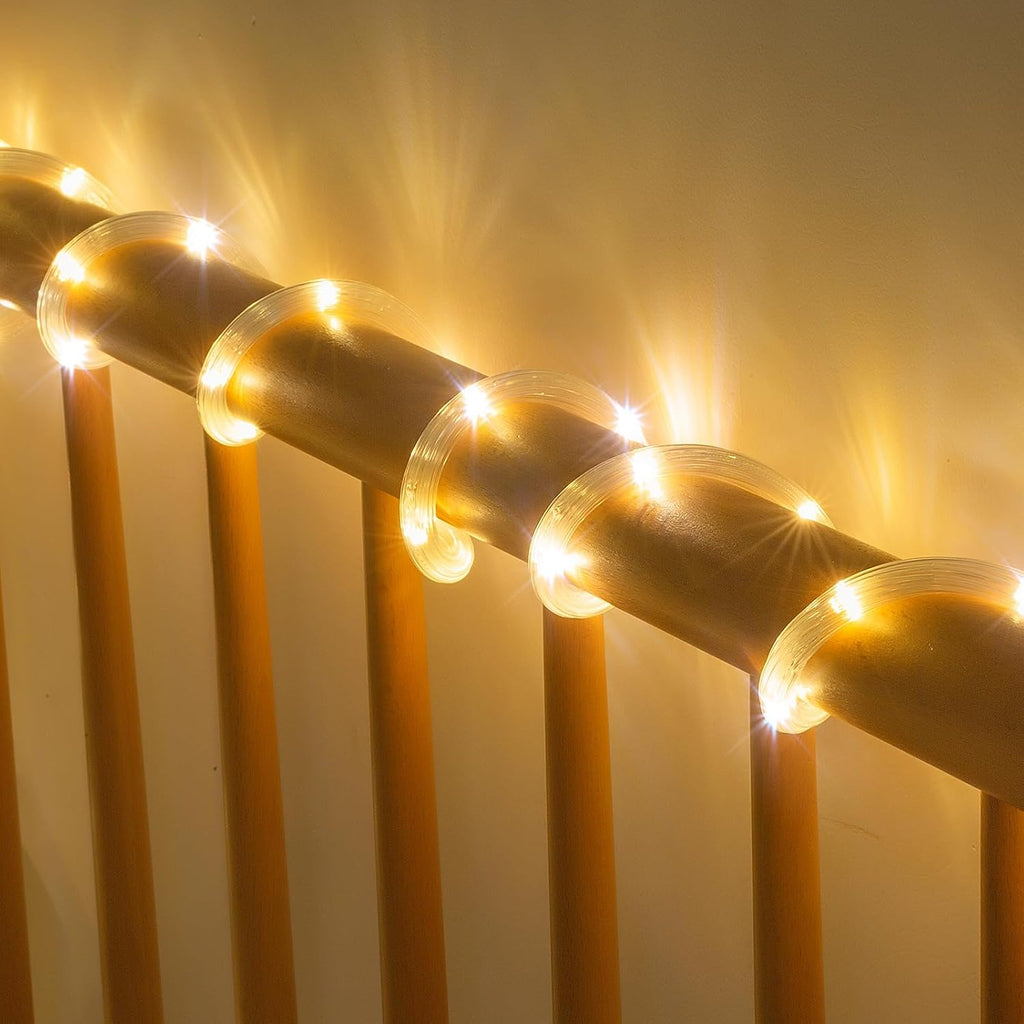33ft Rope Lights Outdoor,String Lights with Plug & Remote- 8 Modes,360° Glow,Waterproof Flexible Ripple Tube Warm White LED Rope Lighting for Outdoor/Indoor,Garden,Wedding,Pool,Patio,Bedroom Decor