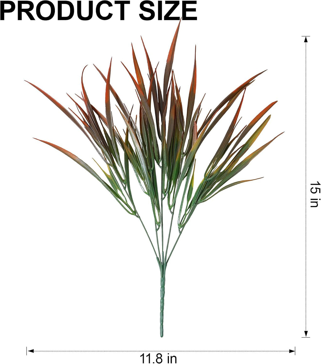HyeFlora 12 Bundles Artificial Plants Outdoor Fake Greenery Plastic Grass Stems, UV Resistant Faux Plants for Outside Planters Realistic Artificial Bushes for Outdoors Patio Porch Window Garden Decor