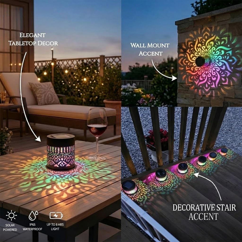 Solar Mandala Fence Lights Waterproof Outdoor Color Changing 1 Pack | 7 Color Changing Mandala Solar Lights Outdoor, Waterproof Solar Powered Wall Lights for Patio Yard Backyard Porch Fence Decor