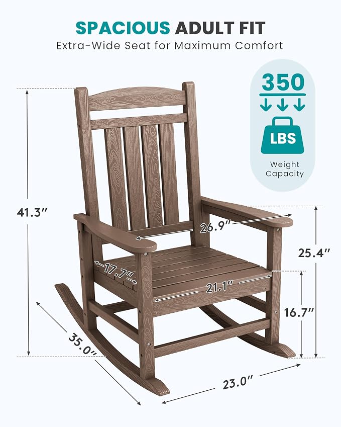SERWALL HDPE Outdoor Rocking Chair Set of 2, Patio Rocking Chairs, All-Weather - Image 3