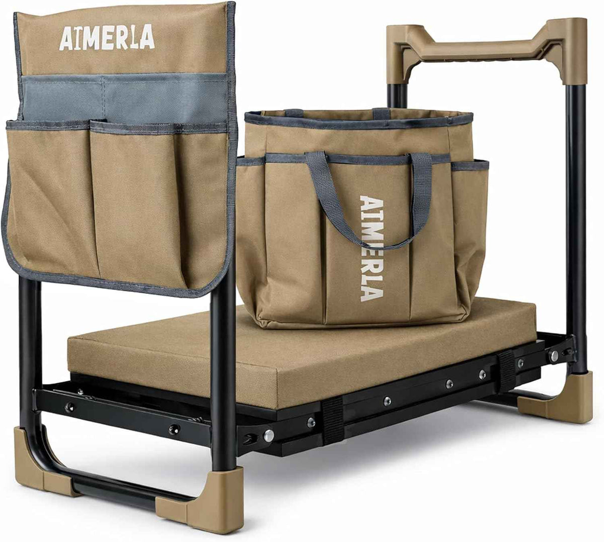 Aimerla K7 Foldable Garden Kneeler Seat, Upgraded Anti-Slip Base, 350LBS Capacity, 10.2" Wide EVA Pad & Detachable Cloud Cushion, 2-in-1 Kneeler Bench for Seniors, Gardening Gifts for Parents