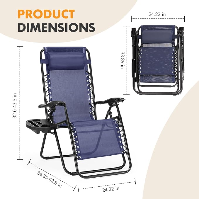 NEWBULIG Zero Gravity Chair Set of 2, Lounge Chair Folding Portable Adjustable - Image 3