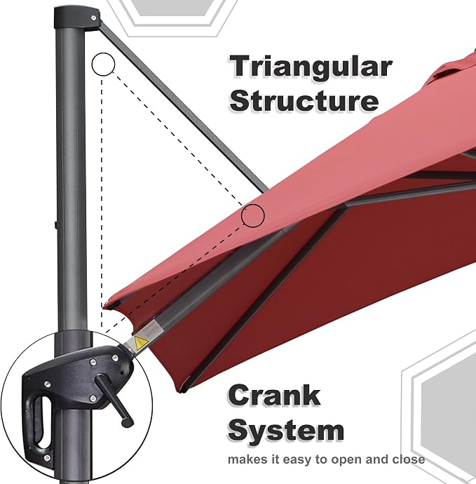 PURPLE LEAF 10' X 13' Square Cantilever Umbrella Patio Umbrella - Image 6