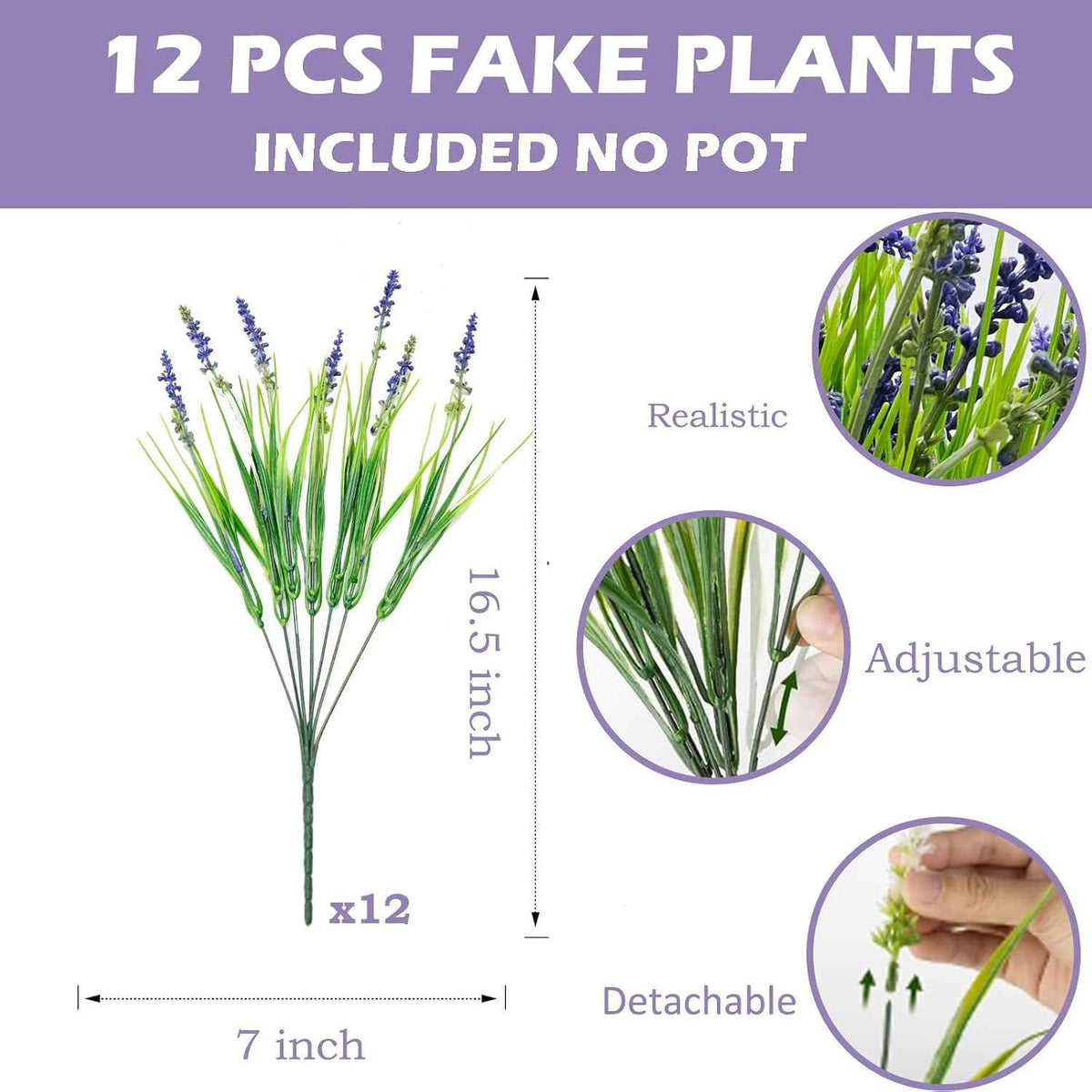 Outdoor Faux Plants, 12 Pcs Fake Plant UV Resistant Monkey Grass Lavender Flowers, Artificial Greenery Shrubs Bush for Outside Planter Patio Garden Front Porch Door Yard Spring Summer Decor, Purple