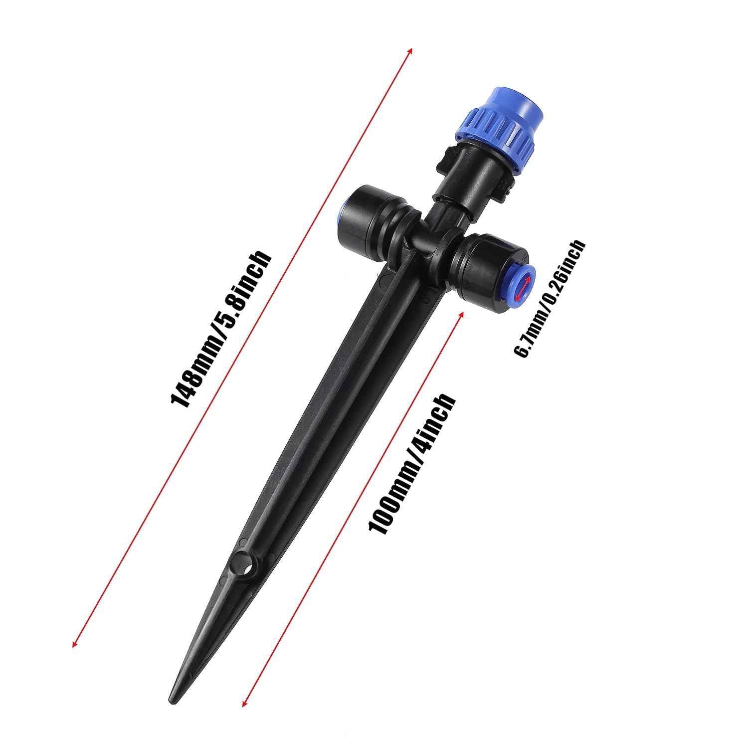 HUISUYTON 12 Pcs Push-to-Fit Drip Irrigation Spray for 1/4 inch Tubing | Adjustable 360° Drip Emitters Vortex,Quick-Connect Emitters Fan Shape on 5.5" Sturdy Stake for House Garden Watering System