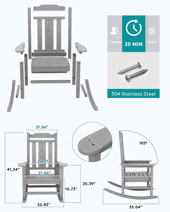 SERWALL Oversized Rocking Chair Set of 4 Outdoor, HDPE Outdoor Rocking Chair - Image 3