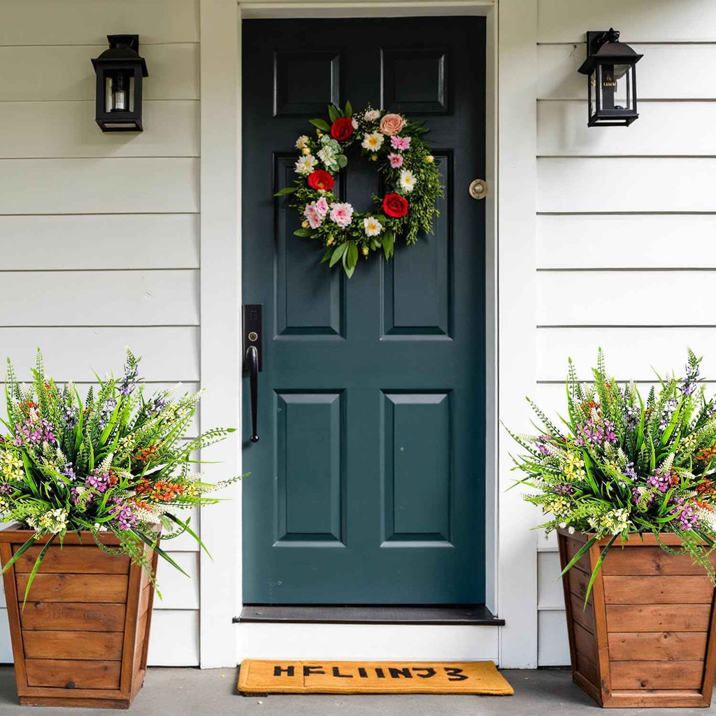 8 Bundles Artificial Flowers for Outdoors Faux Plants Greenery Shrubs UV Resistant for Porch Balcony Patio Garden Home Decor