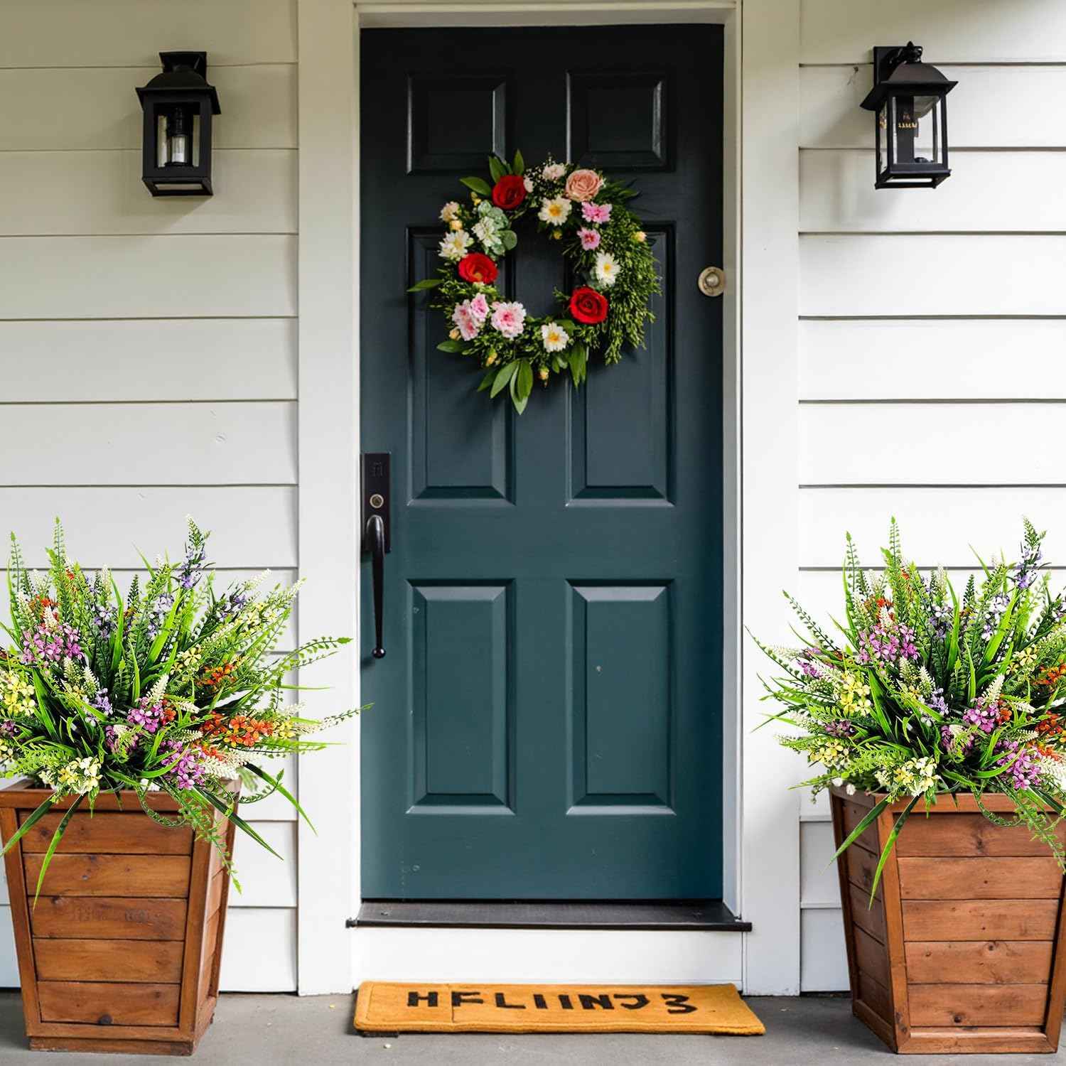 8 Bundles Artificial Flowers for Outdoors Faux Plants Greenery Shrubs UV Resistant for Porch Balcony Patio Garden Home Decor