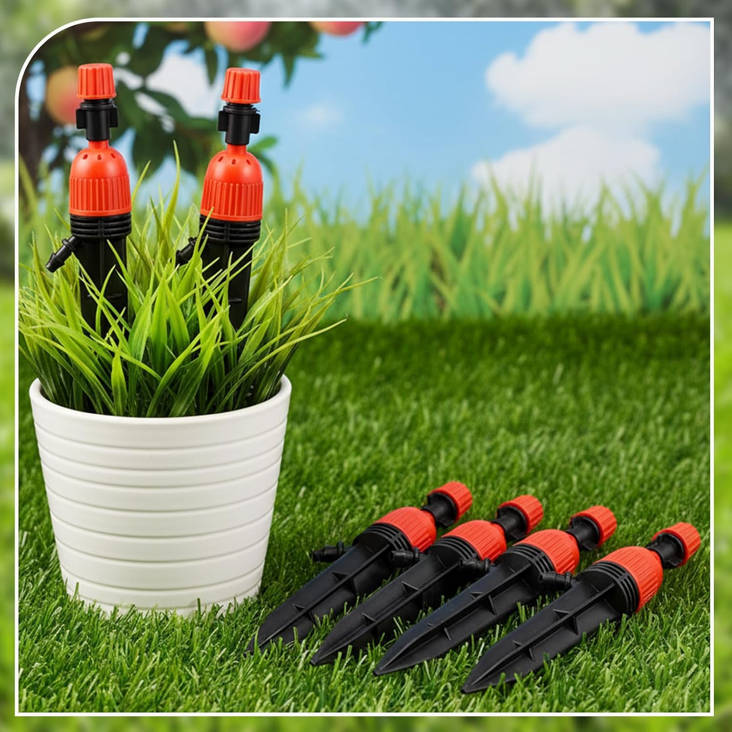 Baquler 50 Pcs Drip Irrigation Emitters 360 Degree Water Flow Stake Drippers for 1/4" Irrigation Hose Accessories for House Garden Watering