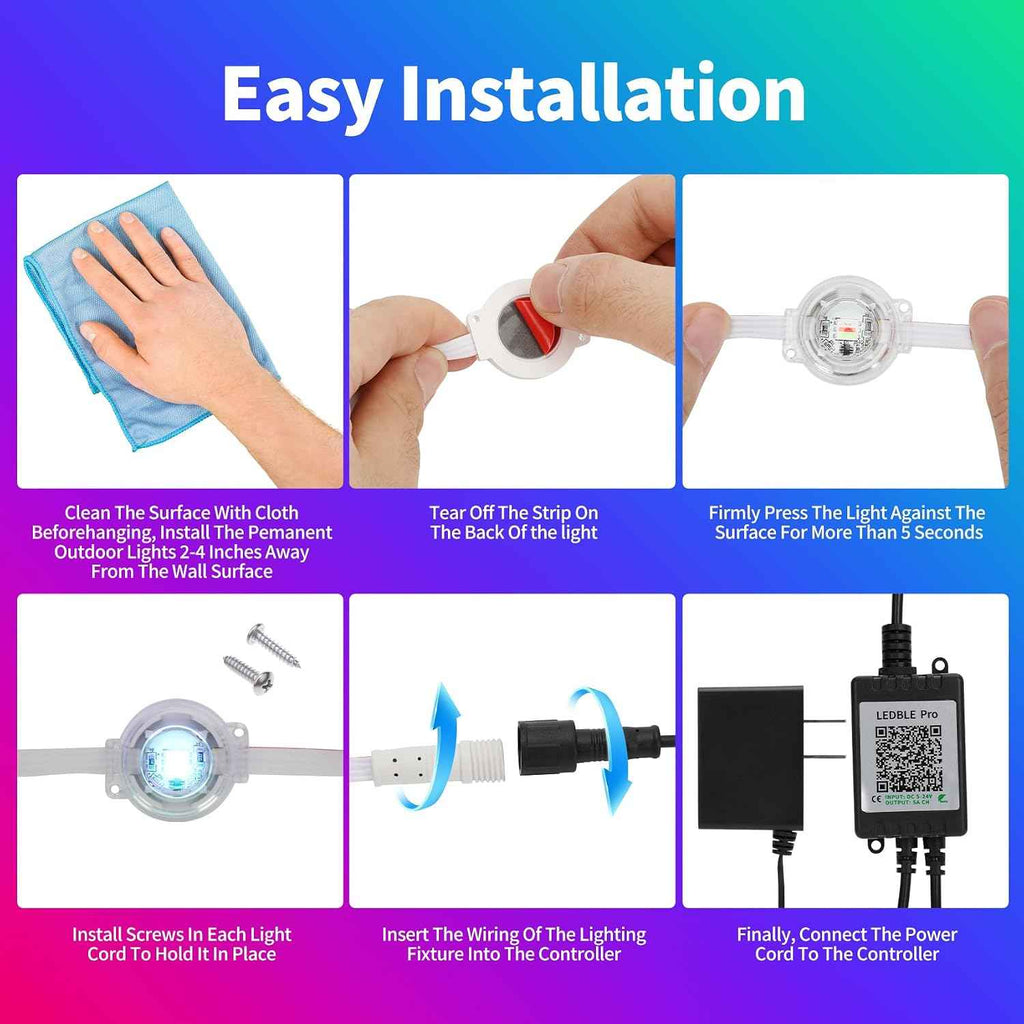 200ft Permanent Outdoor Lights for House | IP67 Waterproof with App & Remote Control, Courtyard Party Light Strips Lights for Deck Garden, All Saints' Day Decoration