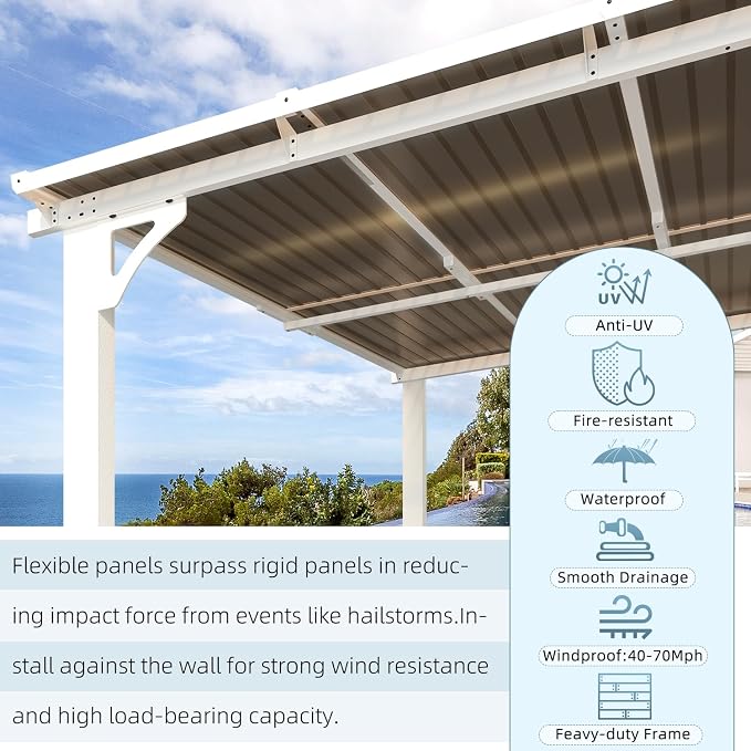 AECOJOY 20' x 12' White Gazebo Pergola, 12x20 Large Wall Mounted Lean to - Image 5