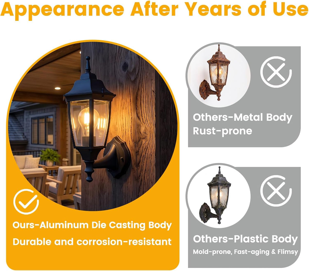 Dusk to Dawn Outdoor Light Fixture, E26 Outdoor Porch Light | Aluminum & Glass Photocell-Controlled Outdoor Wall Light E26 60W max, IP65 Waterproof ETL UL CSA Listed Wall Lantern, Black