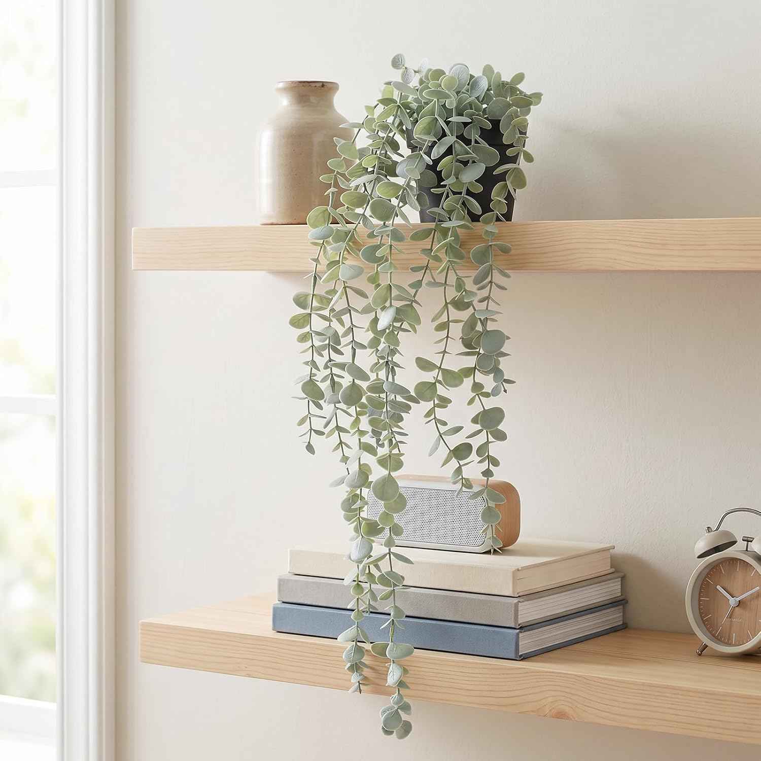 COCOBOO 1pcs Artificial Hanging Plants, Fake Potted Eucalyptus Faux Hanging Plant for Wall Room Home Indoor Outdoor Shelf Decor