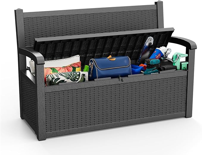 EasyUp 80 Gallon Outdoor Storage Bench Lockable Deck Box Outdoor Storage Box by EASYUP