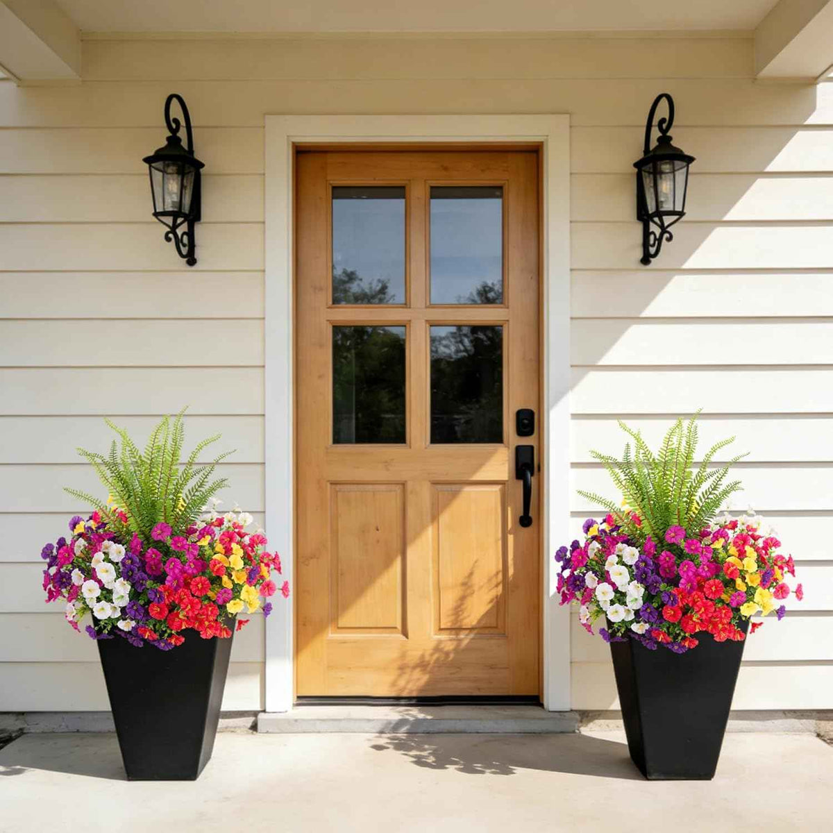Artificial Flowers Fake Plants for Outdoors Decoration, 12 Bundles Silk Morning Glory with Boston Fern Realistic UV Resistant Faux Flowers for Outside Planter Yard Patio Garden Home Indoor Urn