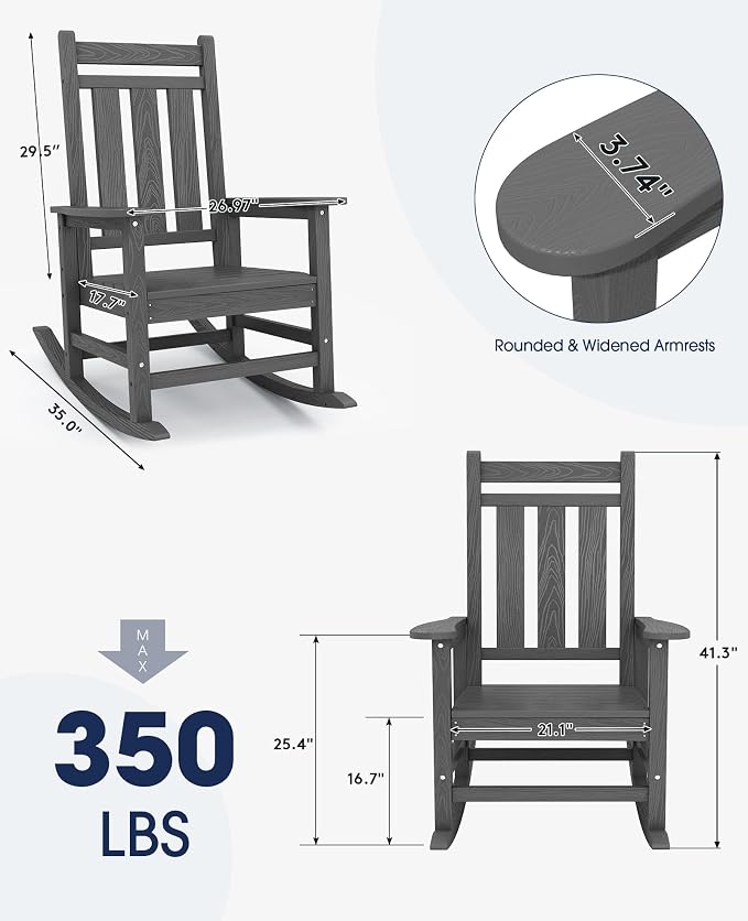 KINGYES Oversized Outdoor Rocking Chair Set of 2, All-Weather Patio Rocking - Image 3