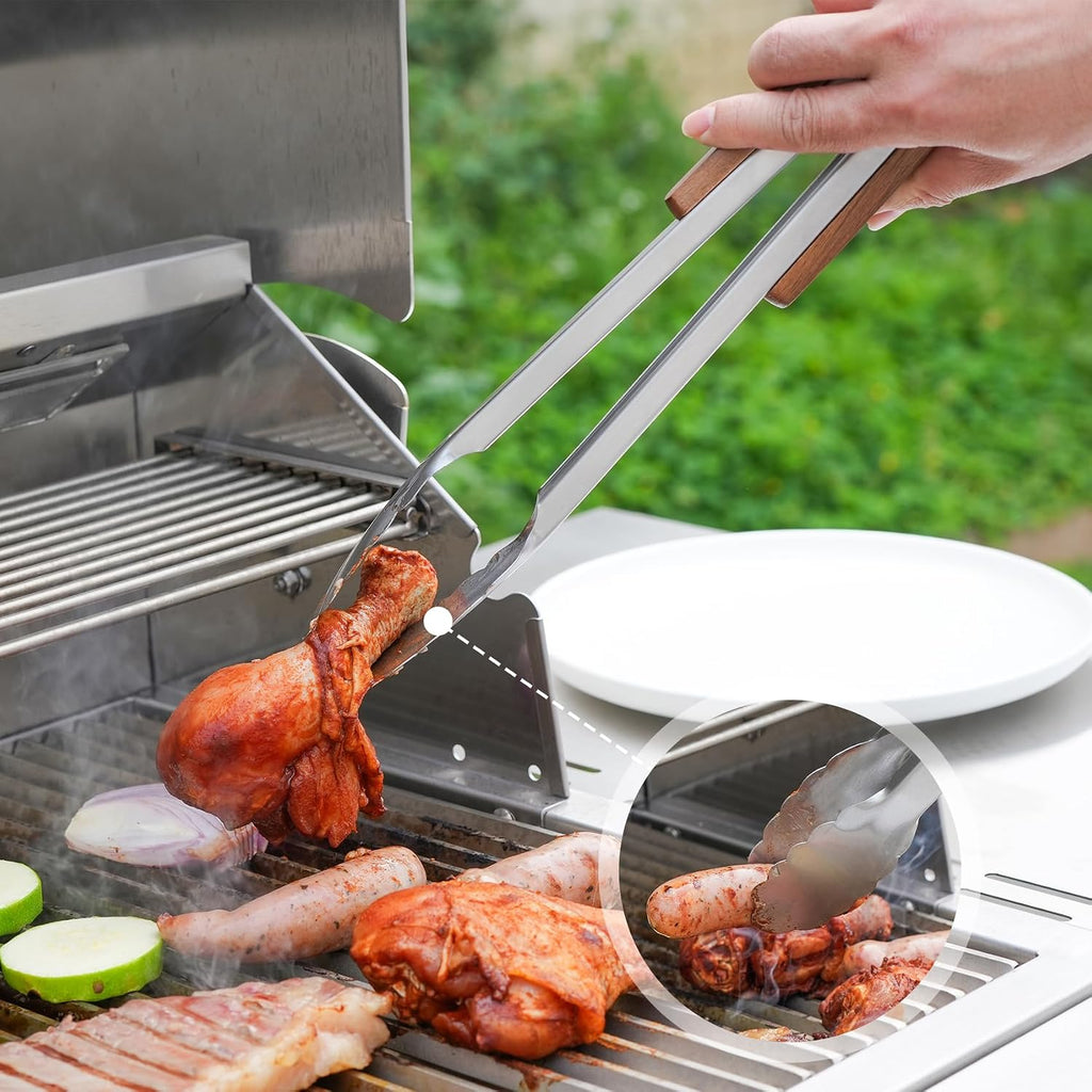 onlyfire 4PCS BBQ Tools, Stainless Steel Griddle Accessories | Grilling Utensil Set Including Grill BBQ Spatulas, Barbecue Tong, Grill Fork and BBQ Brush