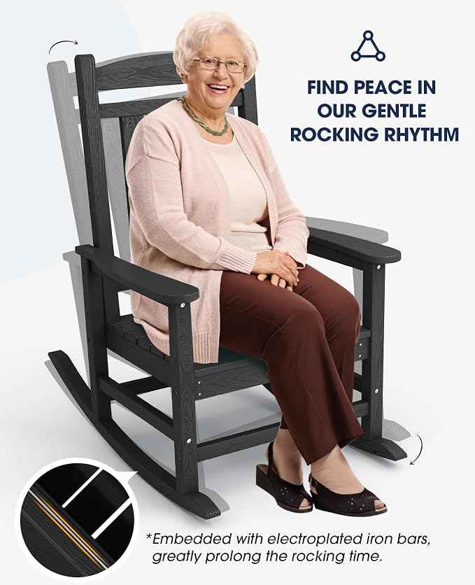 KINGYES Outdoor Rocking Chairs, HDPE All-Weather Patio Rocking Chairs High Back